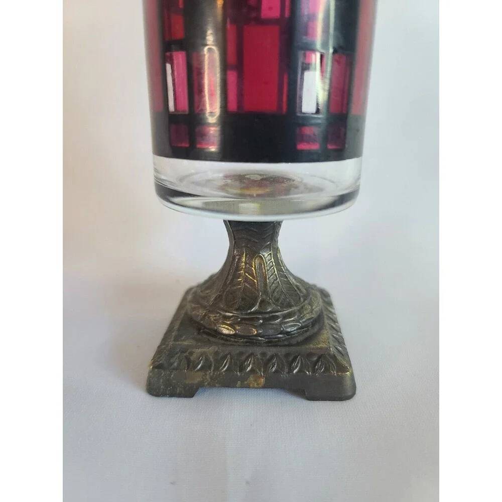 Vintage Antiqued Candelrama Nu-Trend Candle Holder - Stained Glass Look